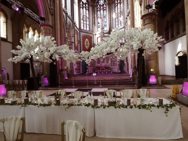 Blossom Canopy Tree Hire with Hanging Tealights Manchester Wedding Wood Tealights Rustic theme with Ivy