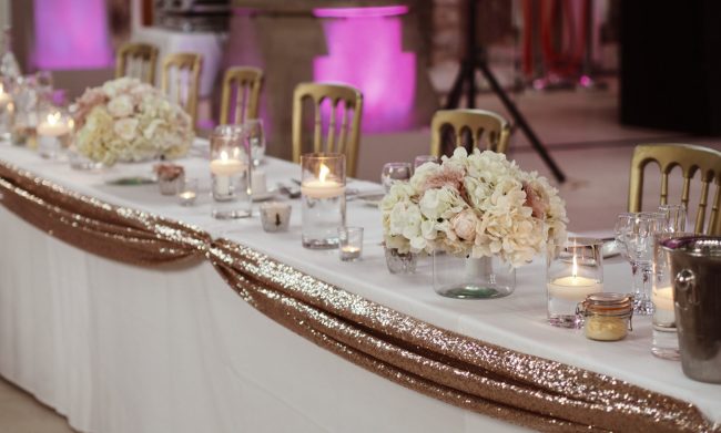 Sequin Table Decor Luxe Wedding Top Table Flowers Candles