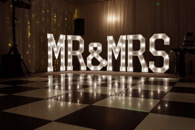 Illuminated MR & MRS Light Up Letters Fairy Light Curtain
