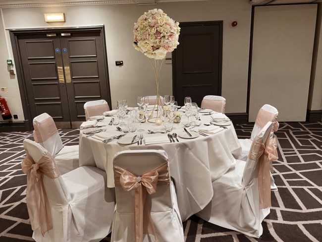 Chair Cover with Rose Gold Sashes