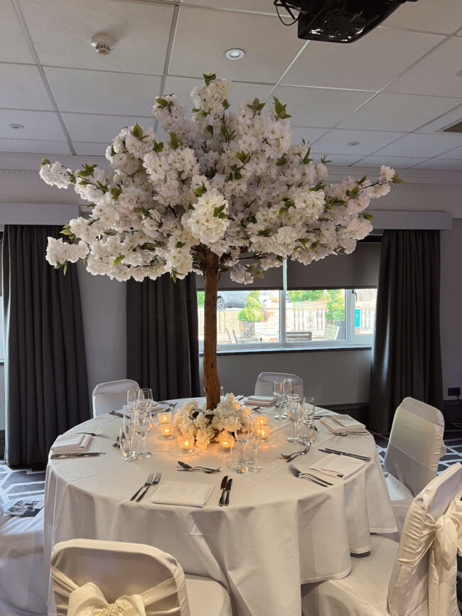Ivory Cherry Blossom tree Wedding Centrepiece Village Hotel Cheadle